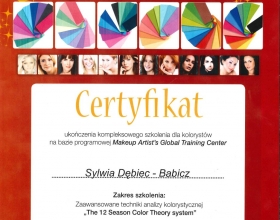 certyfikat Sylwia Dębiec-Babicz, makeupinstructors.pl