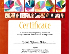 certyfikat Sylwia Dębiec-Babicz, makeupinstructors.pl