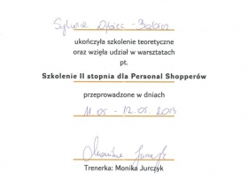 certyfikat Sylwia Dębiec-Babicz, personalstylist.pl